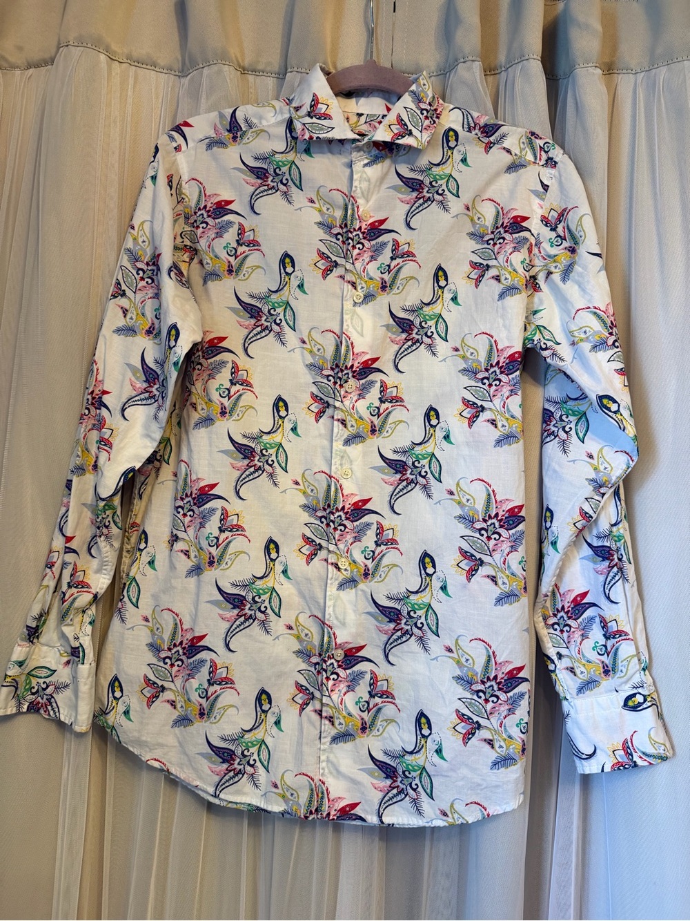 Daniel Cremieux White Button-Down Shirt with Multicolor Floral Motif